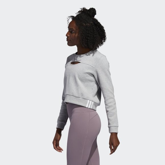 NEW Adidas 3-Stripes Performance Sweatshirt SZ XS Split Cut Front Gray - Picture 4 of 6